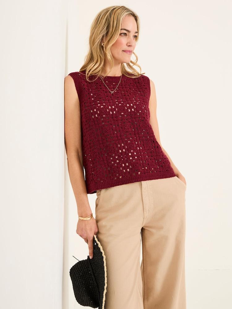 Fat Face Finch Burgundy Red Knitted Crochet Tank