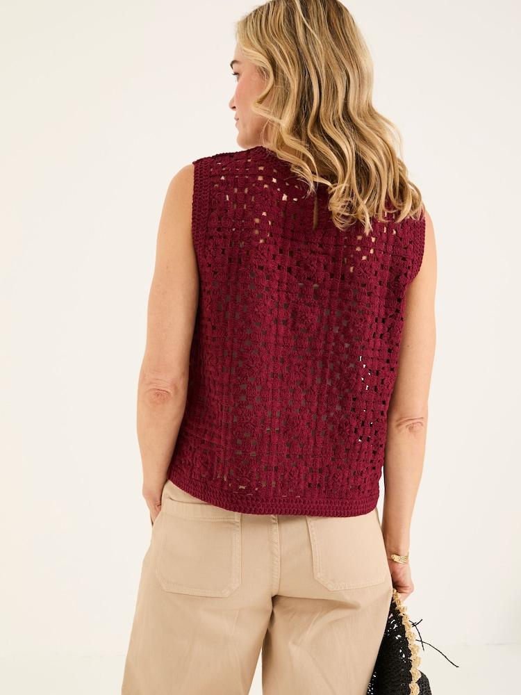 Fat Face Finch Burgundy Red Knitted Crochet Tank