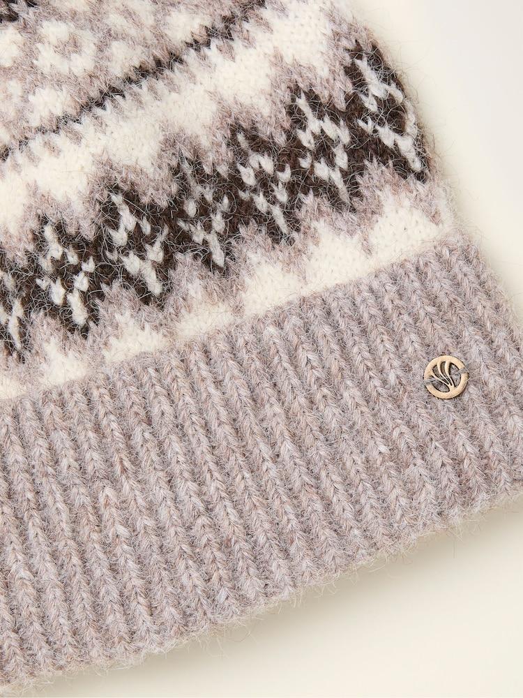 fat face Fleur Beige Fairisle Bobble Hat