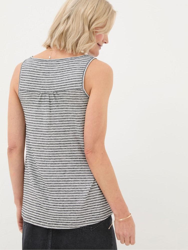 Fat Face Flora Black Cotton Linen Stripe Vest