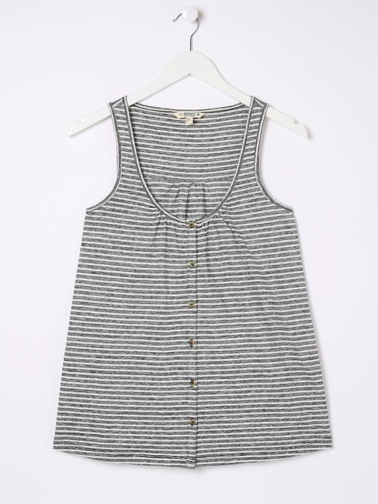 fat face Flora Black Cotton Linen Stripe Vest