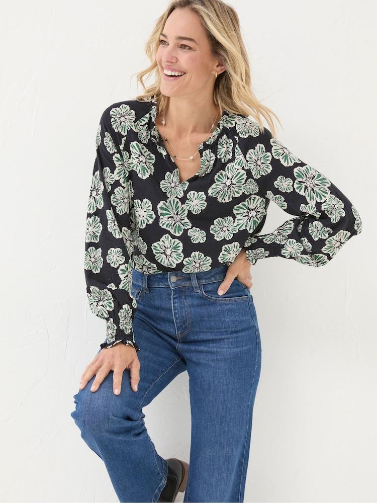 Fat Face Florence Black Spaced Floral Top