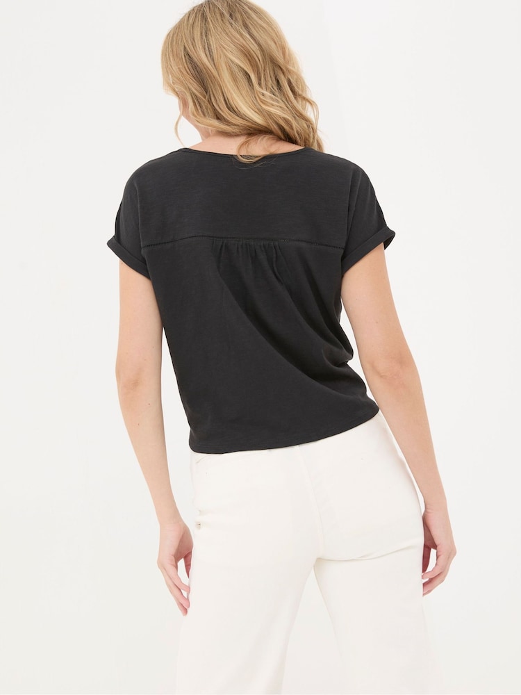 Fat Face Fran Black Broderie Tie Front T-Shirt