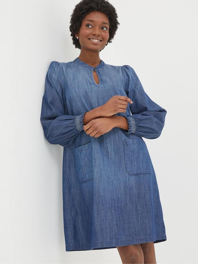 Fat Face Fran Chambray Blue Denim Dress