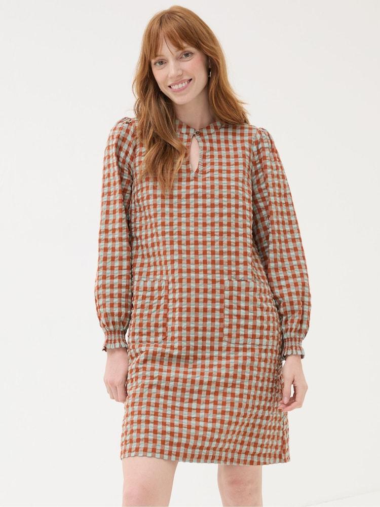Fat Face Fran Orange Gingham Dress