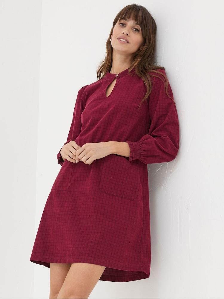 Fat Face Fran Red Check Cord Dress