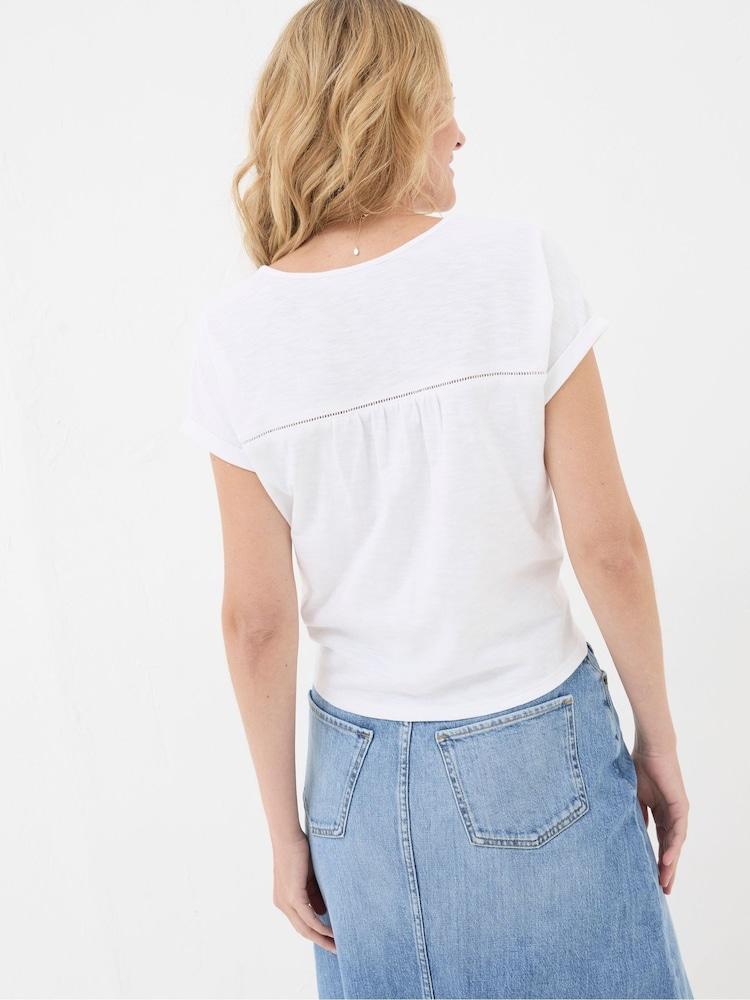 Fat Face Fran White Broderie Tie Front T-Shirt