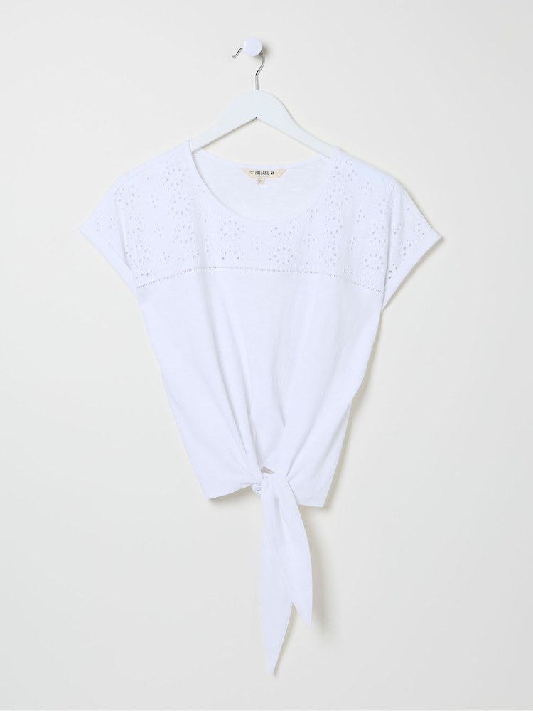 fat face Fran White Broderie Tie Front T-Shirt