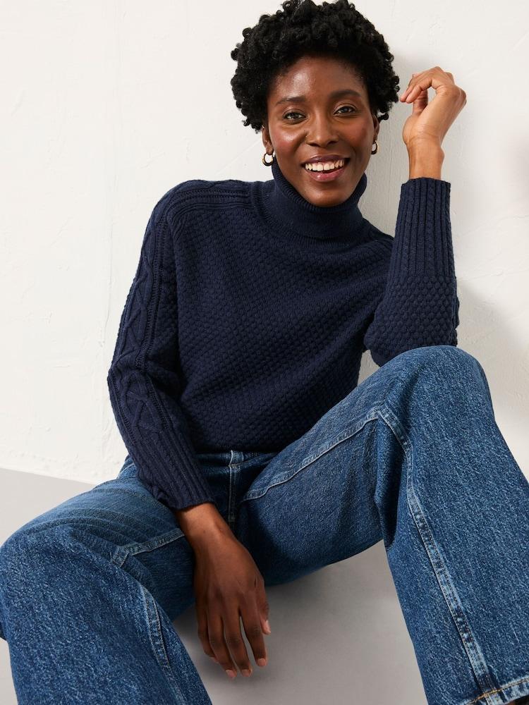 Fat Face Freida Navy Turtle Neck Knitted Jumper
