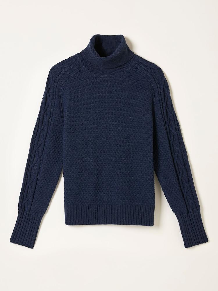 fat face Freida Navy Turtle Neck Knitted Jumper