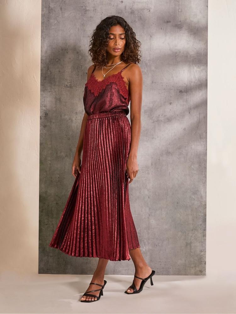 Fat Face Gaia Dark Red Pleated Skirt