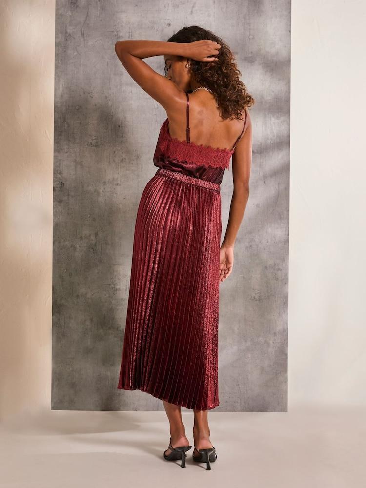 Fat Face Gaia Dark Red Pleated Skirt