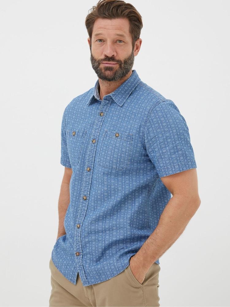 Fat Face Geo Blue Indigo Print Shirt