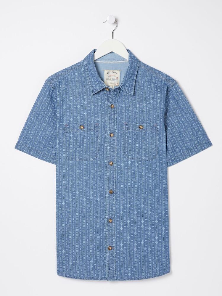 fat face Geo Blue Indigo Print Shirt