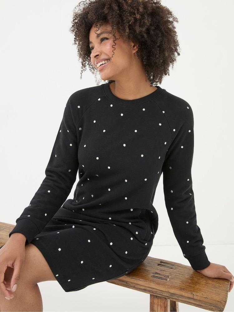 Fat Face Georgia Black Embroidered Sweat Dress