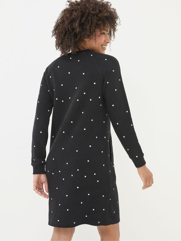 Fat Face Georgia Black Embroidered Sweat Dress
