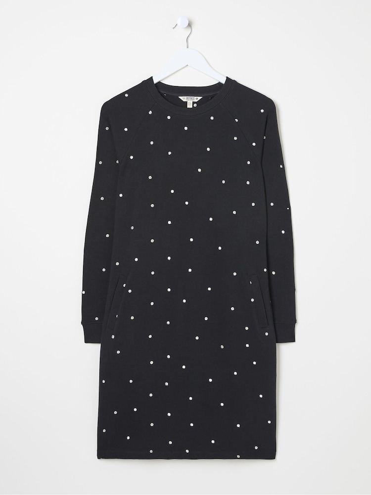 fat face Georgia Black Embroidered Sweat Dress