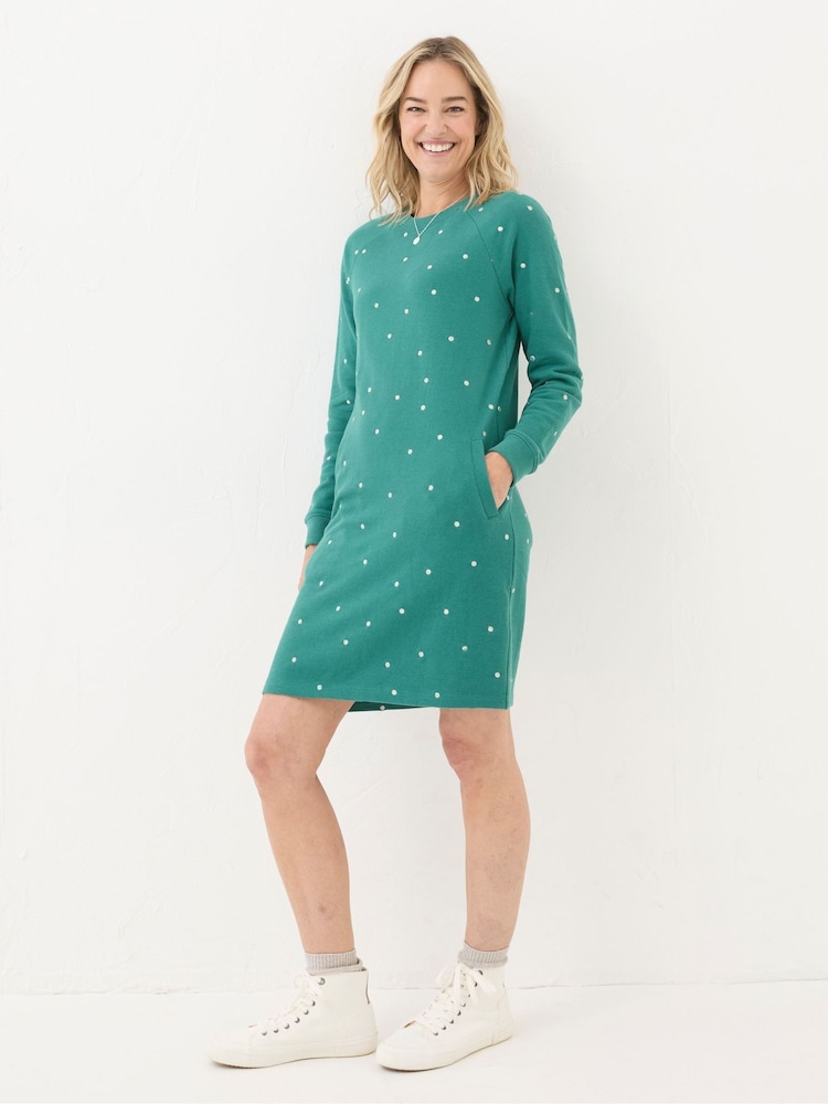Fat Face Georgia Green Embroidered Sweat Dress