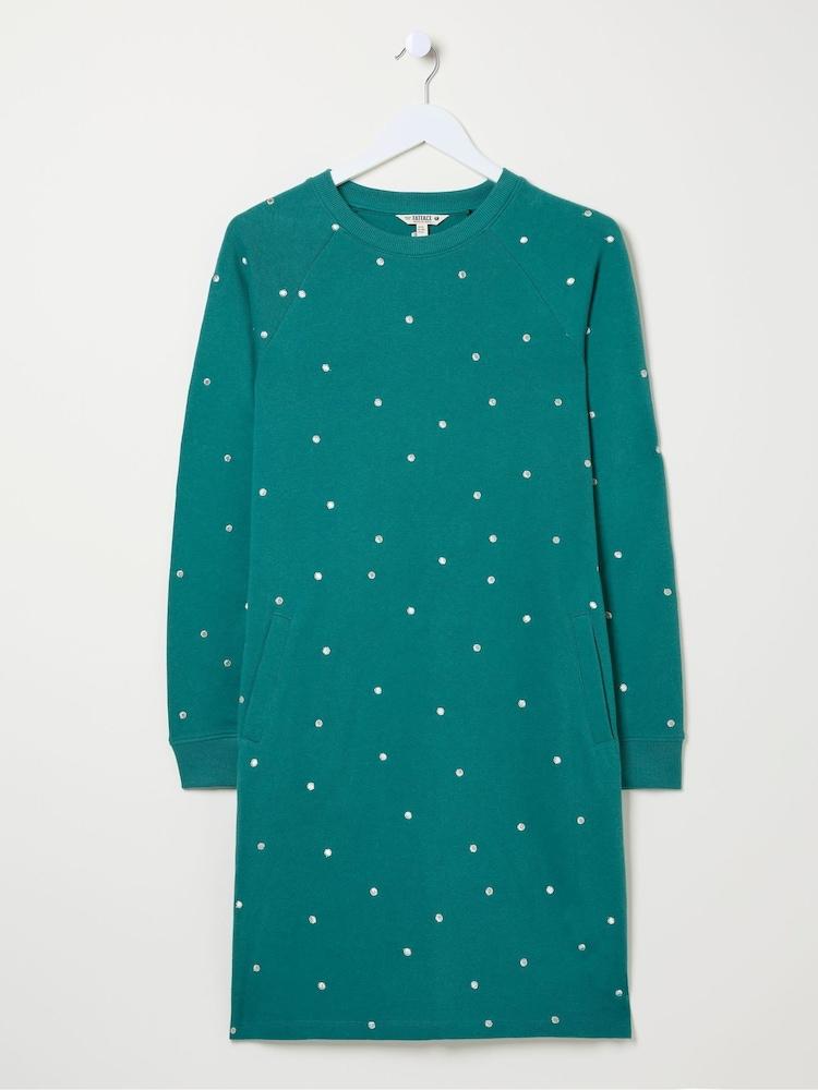 fat face Georgia Green Embroidered Sweat Dress