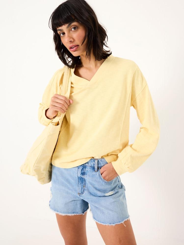 Fat Face Gigi Light Yellow V Neck Sweatshirt