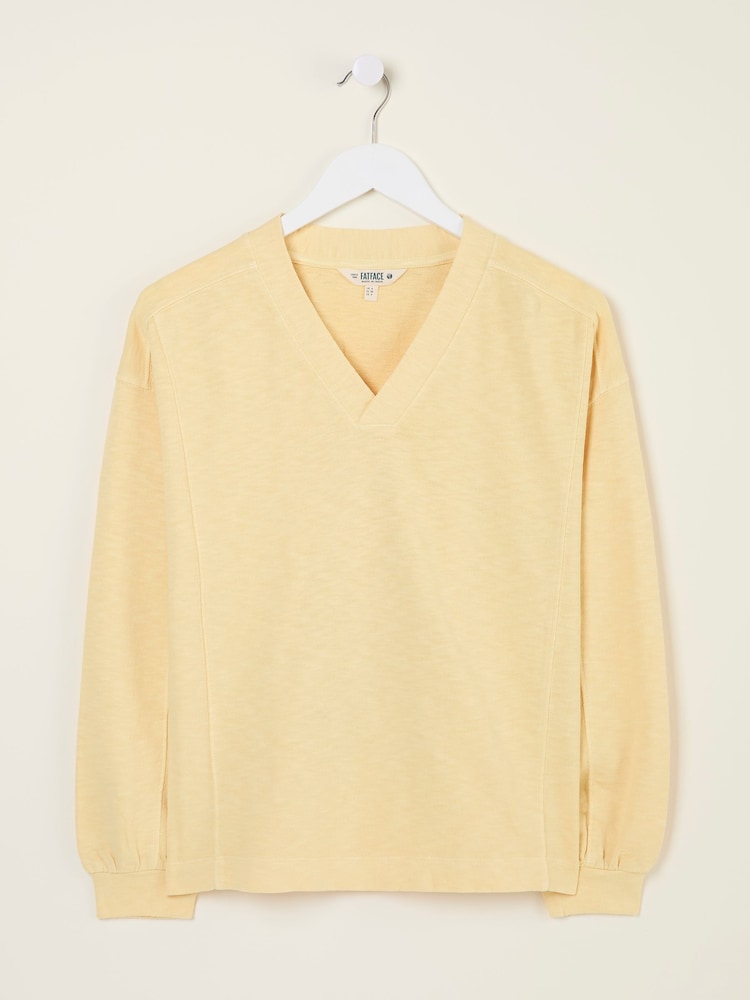 fat face Gigi Light Yellow V Neck Sweatshirt