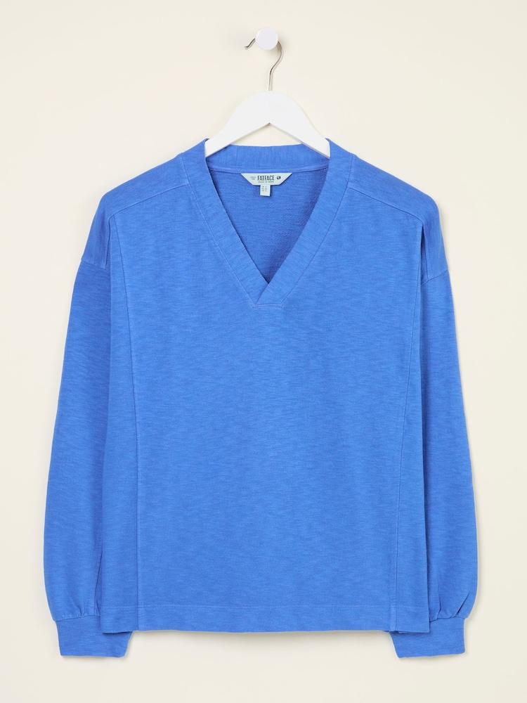 fat face Gigi Mid Blue V Neck Sweatshirt