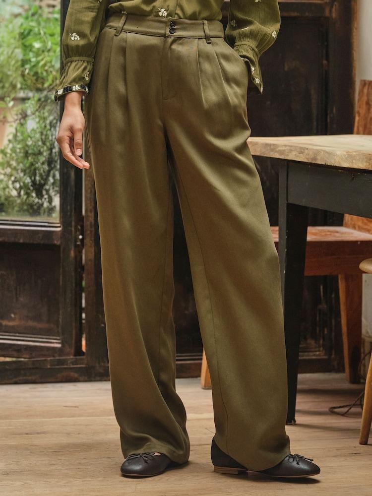 Fat Face Ginger Olive Green Wide Leg Trousers