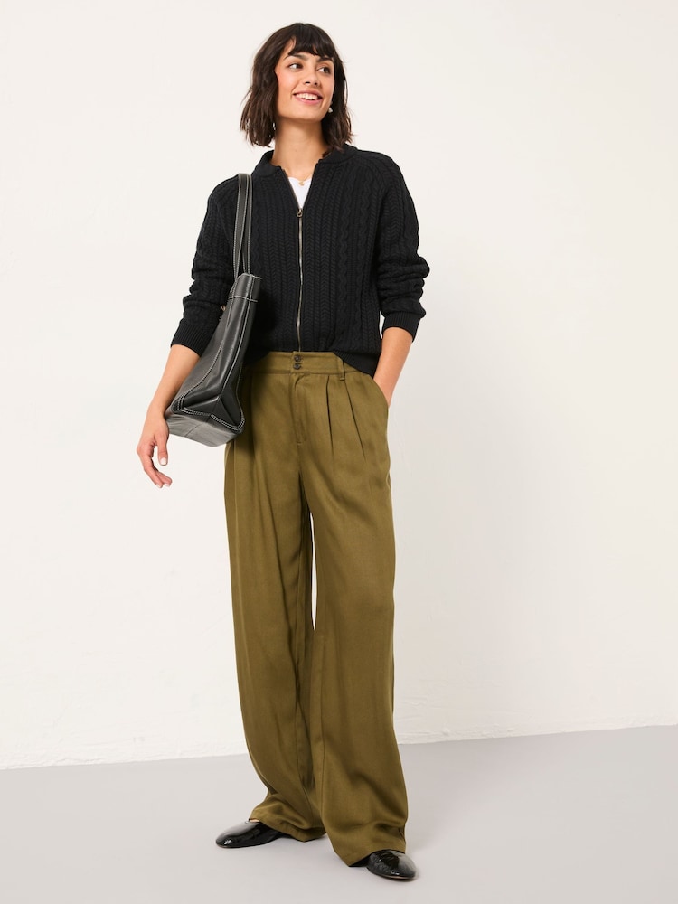 Fat Face Ginger Olive Green Wide Leg Trousers