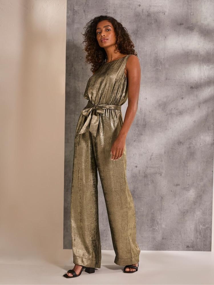 Fat Face Gisele Gold Metallic Jumpsuit