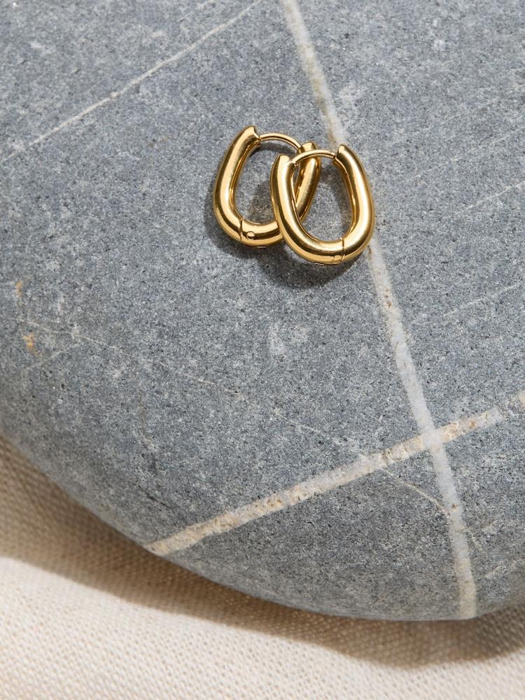 fat face Gold Plated Waterproof Oval Hoop Earrings