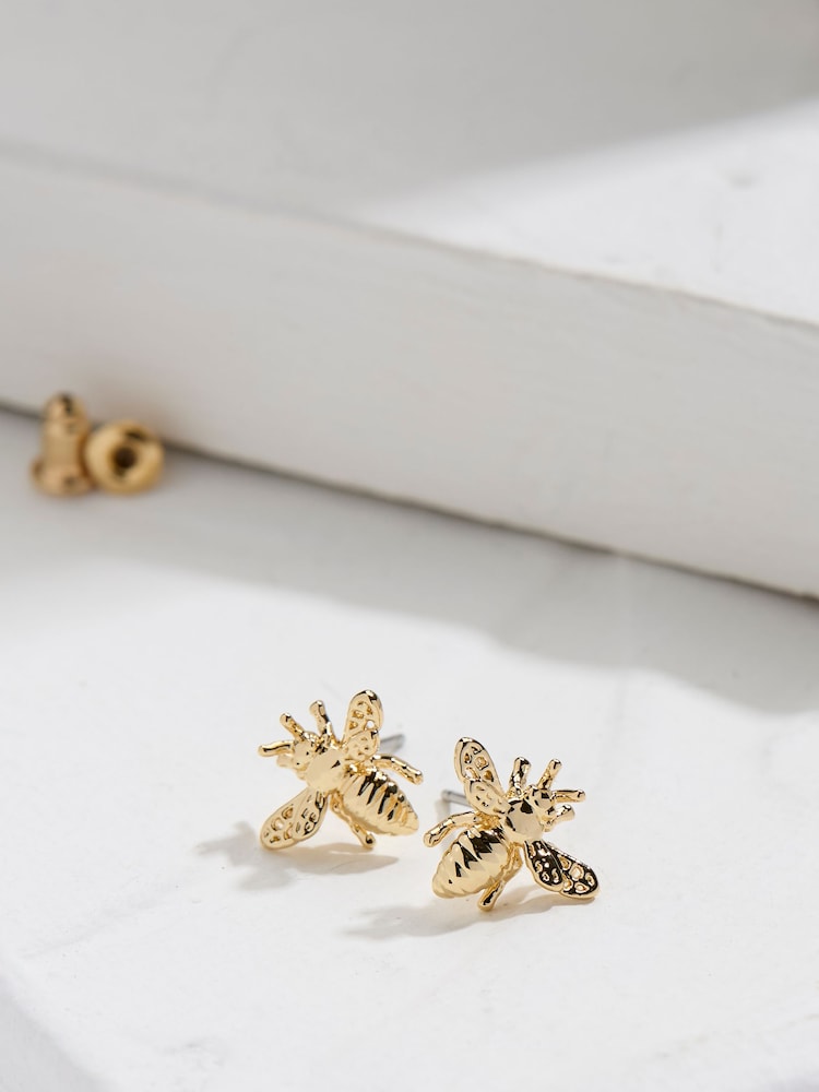 Fat Face Gold Tone Bee Stud Earrings