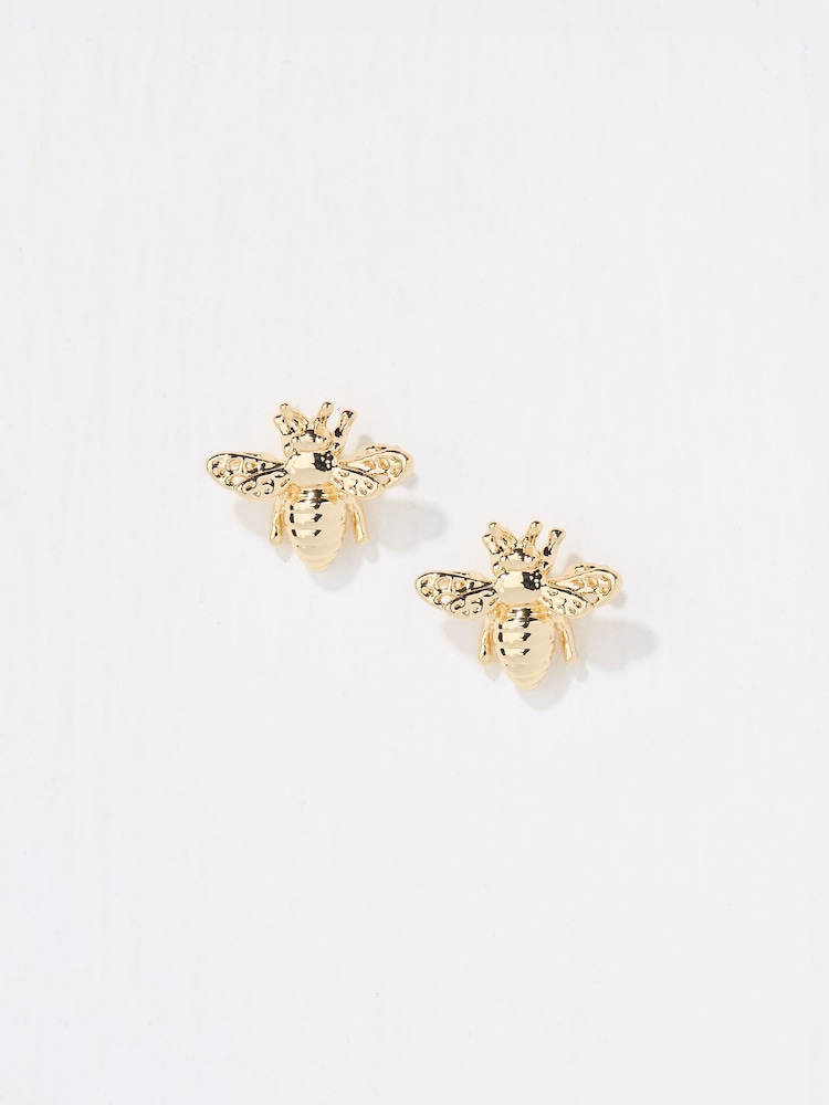 Fat Face Gold Tone Bee Stud Earrings