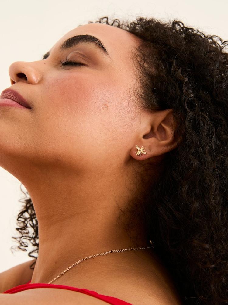 fat face Gold Tone Bee Stud Earrings