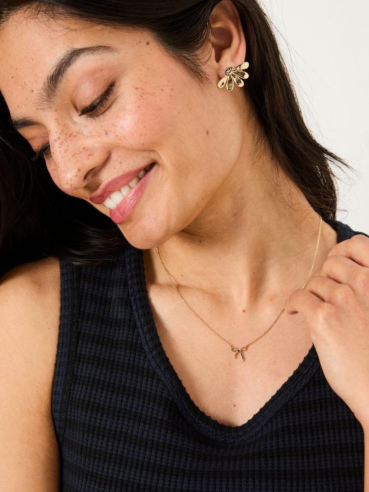 Fat Face Gold Tone Bow Pendant Necklace