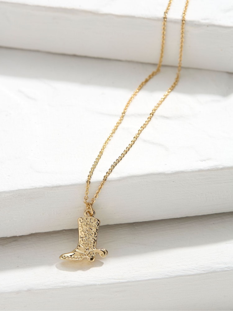 Fat Face Gold Tone Cowboy Boot Pendant Necklace