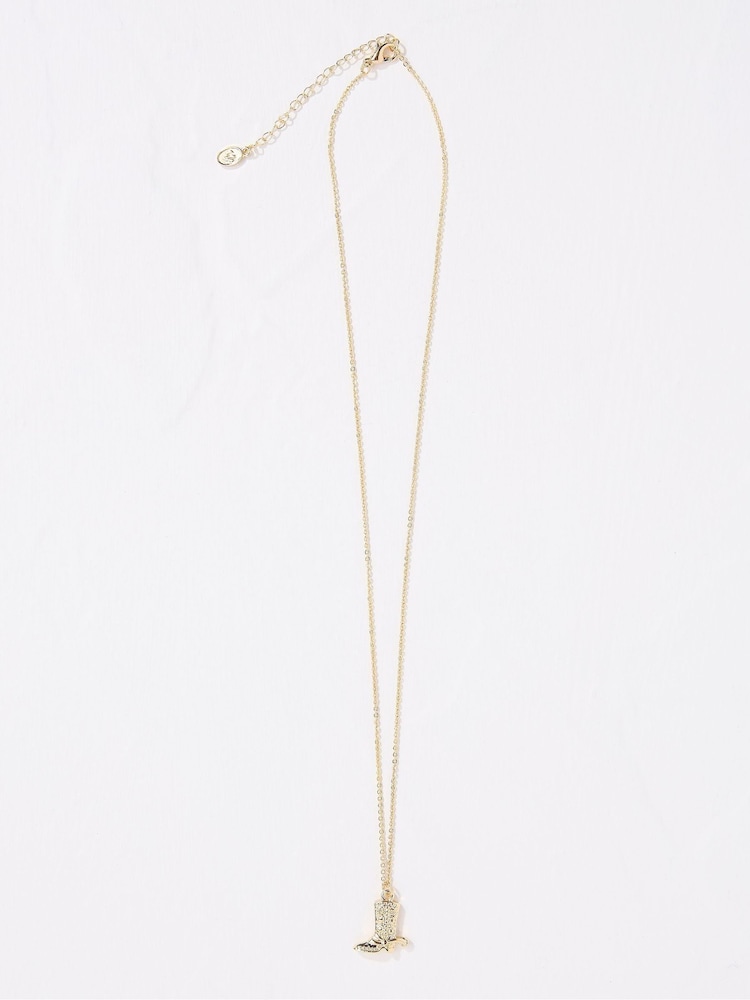 Fat Face Gold Tone Cowboy Boot Pendant Necklace