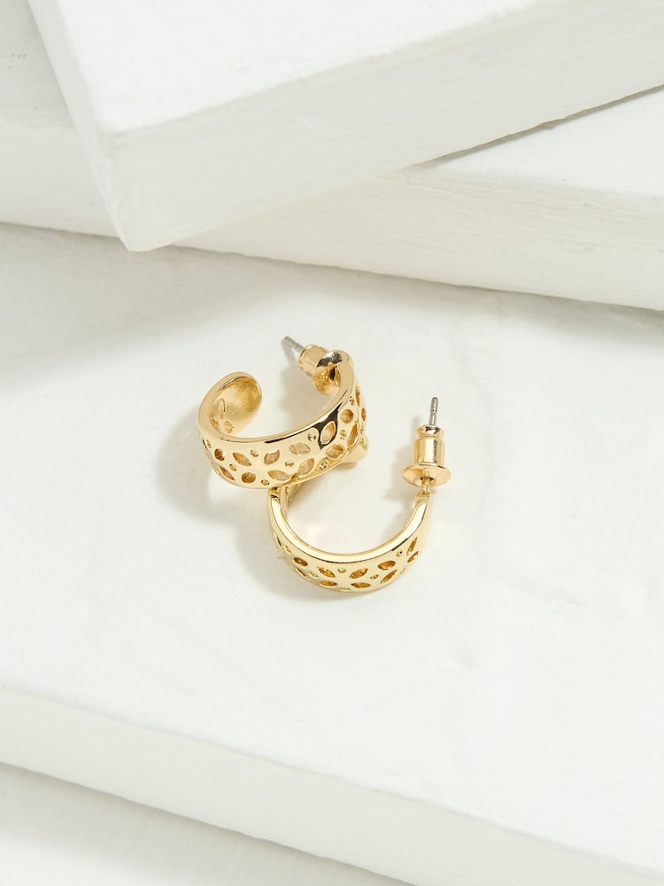 Fat Face Gold Tone Cut Out Hoop Earrings