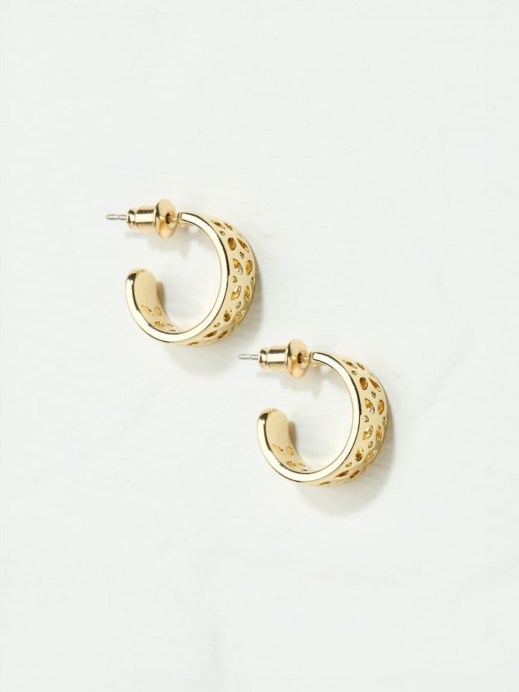 Fat Face Gold Tone Cut Out Hoop Earrings