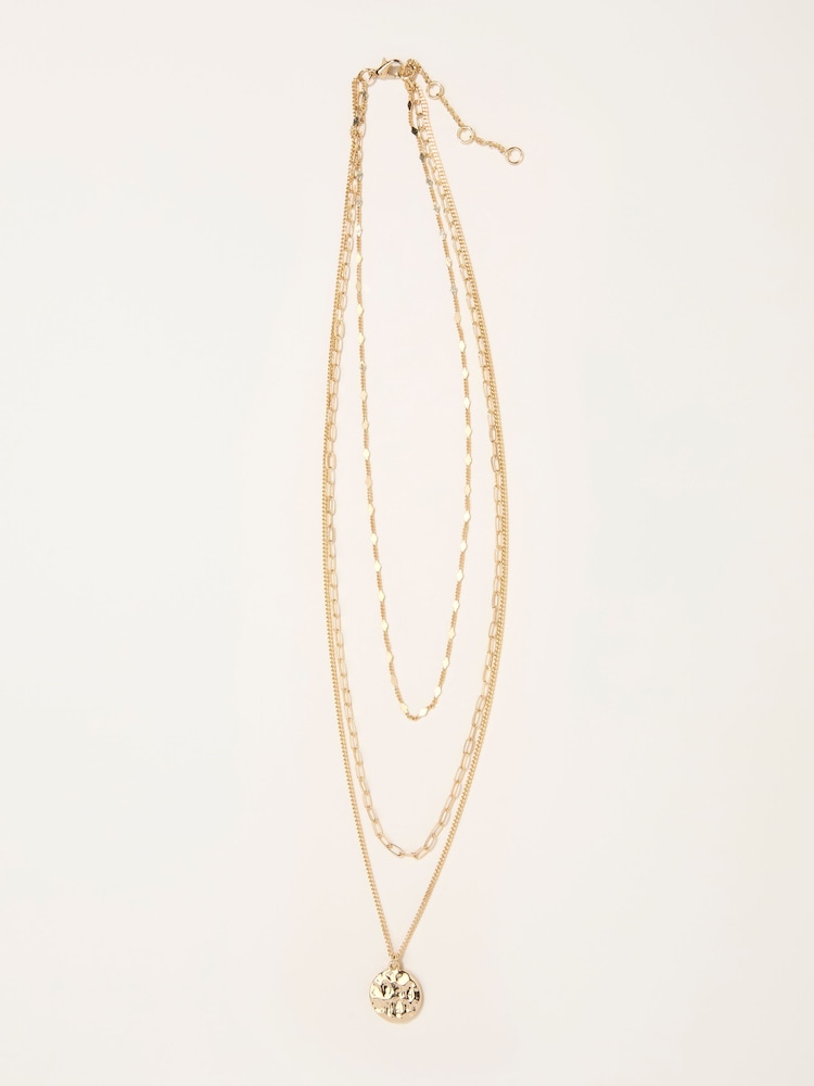 Fat Face Gold Tone Disc Charm Layered Necklace