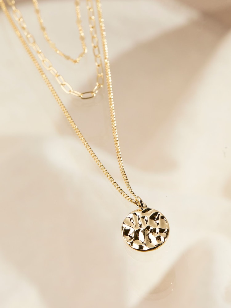 fat face Gold Tone Disc Charm Layered Necklace