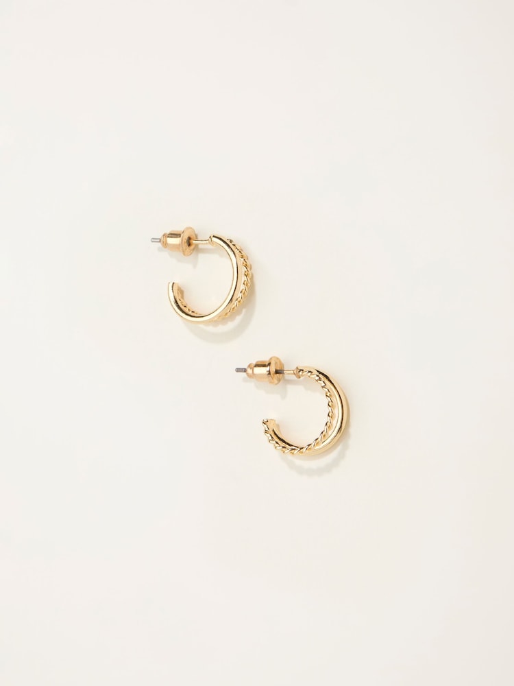 Fat Face Gold Tone Double Hoop Huggie Earrings