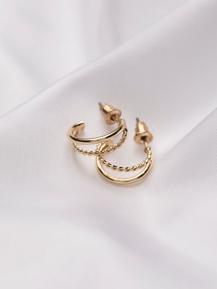 fat face Gold Tone Double Hoop Huggie Earrings