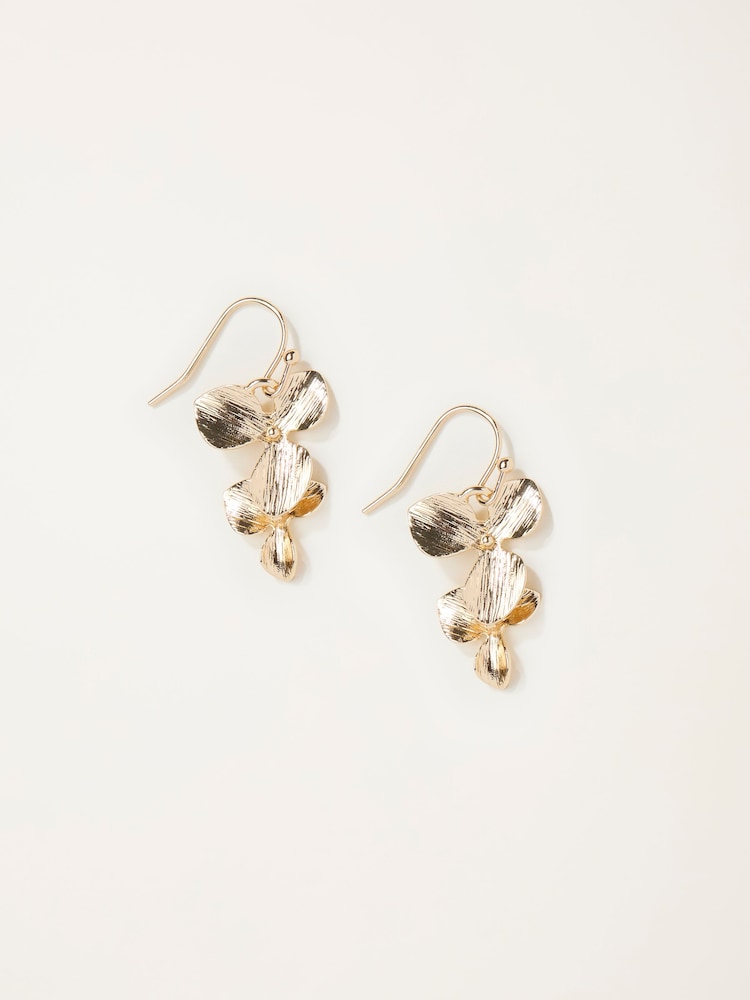 Fat Face Gold Tone Flower Drop Earrings
