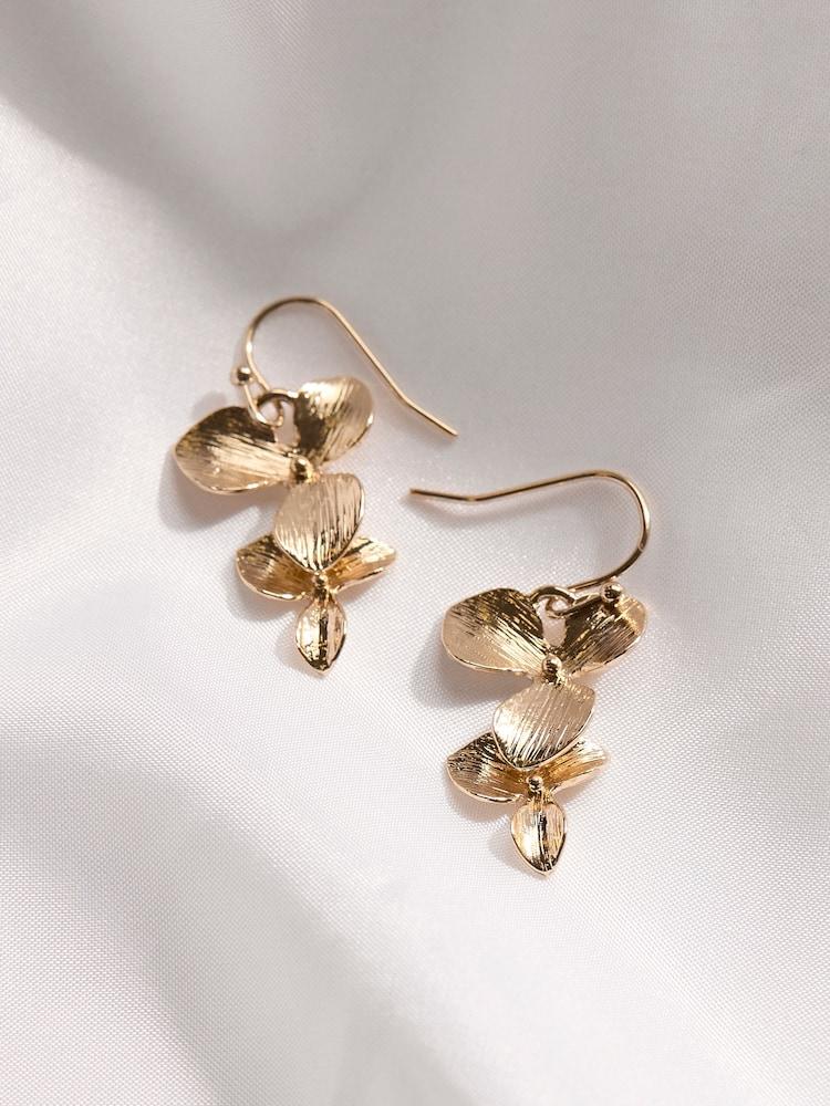 Fat Face Gold Tone Flower Drop Earrings