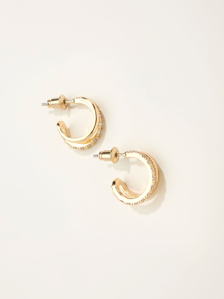 Fat Face Gold Tone Gem Double Huggie Earrings