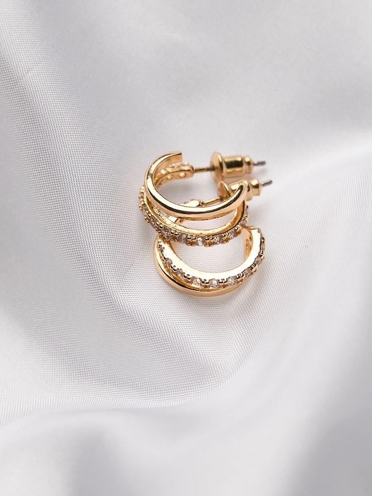 fat face Gold Tone Gem Double Huggie Earrings