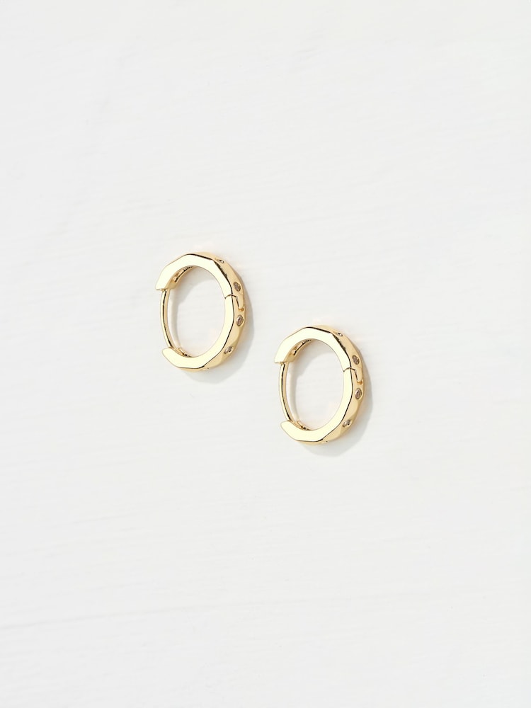 Fat Face Gold Tone Gem Huggie Hoops Earrings
