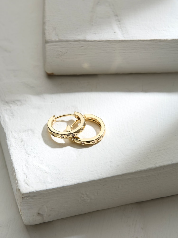 fat face Gold Tone Gem Huggie Hoops Earrings