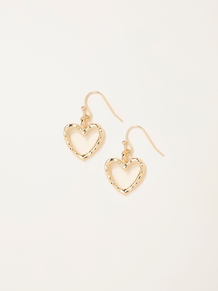 Fat Face Gold Tone Hammered Heart Drop Earrings