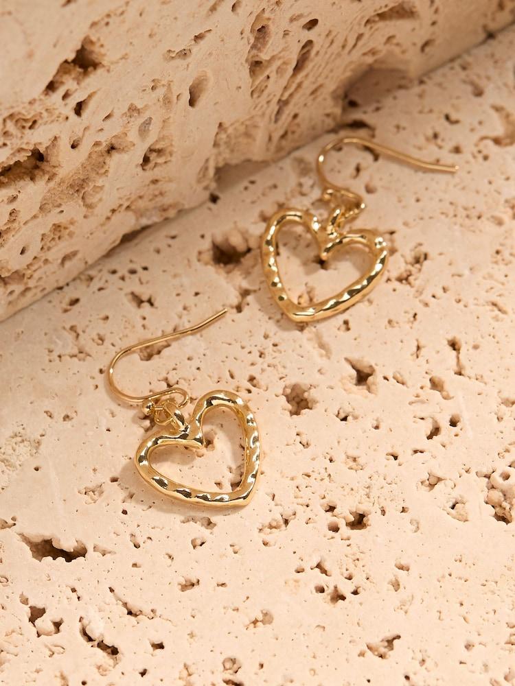 fat face Gold Tone Hammered Heart Drop Earrings